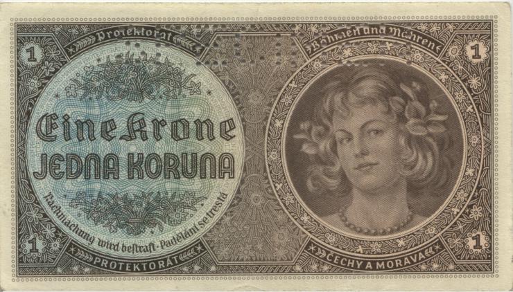 R.558b: Böhmen & Mähren 1 Krone 1040 Specimen (1-) 