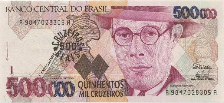 Brasilien / Brazil P.239a 500 Reais auf 500.00 Cruzeiros (1993) (1) 