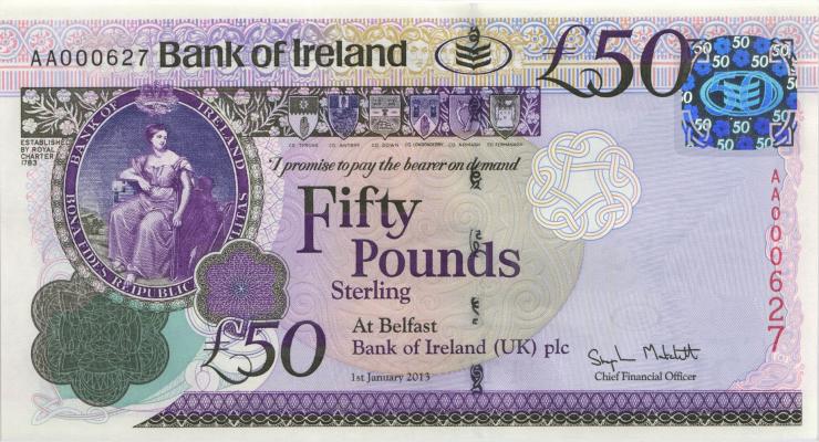 Nordirland / Northern Ireland P.089 50  Pounds 2013 AA 000627 (1) 