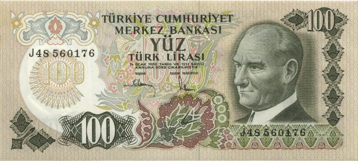 Türkei / Turkey P.189c 100 Lira 1970 (1972) (1) 