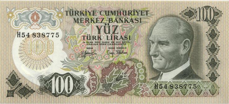 Türkei / Turkey P.189b 100 Lira 1970 (1972) (1) 