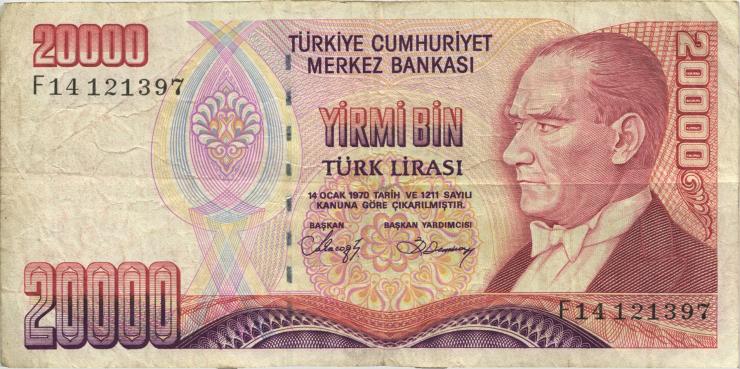 Türkei / Turkey P.201b 20000 Lira 1970 (1988) (3) 