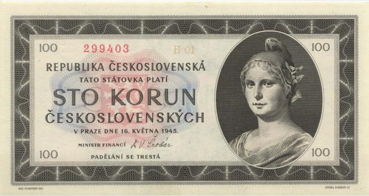 Tschechoslowakei / Czechoslovakia P.067a 100 Kronen 1945 (1) 