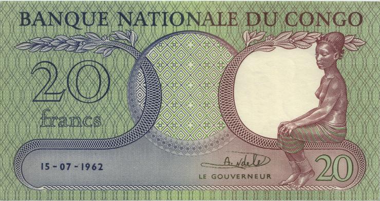 Kongo / Congo P.004a 20 Francs 15.7.1962 (1-) 