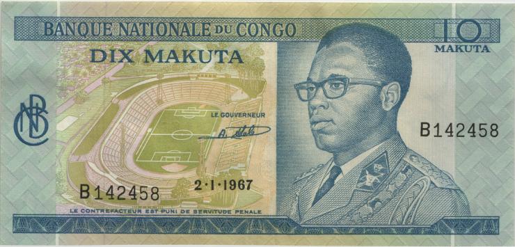 Kongo / Congo P.009a 10 Makuta 2.1.1967 (2+) 