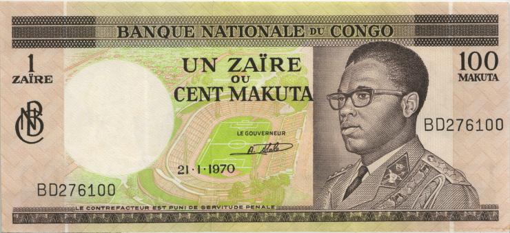 Kongo / Congo P.012b 1 Zaire = 100 Makuta 21.1.1970 (2) 