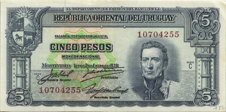 Uruguay P.036b 5 Pesos L. 1939 (2) 