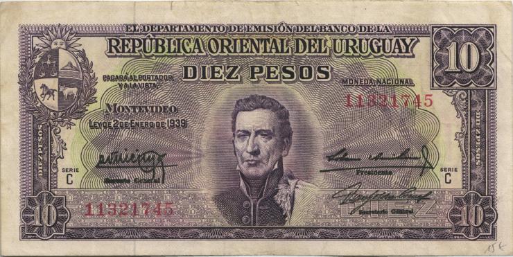 Uruguay P.037c 10 Pesos L. 1939 (3) 