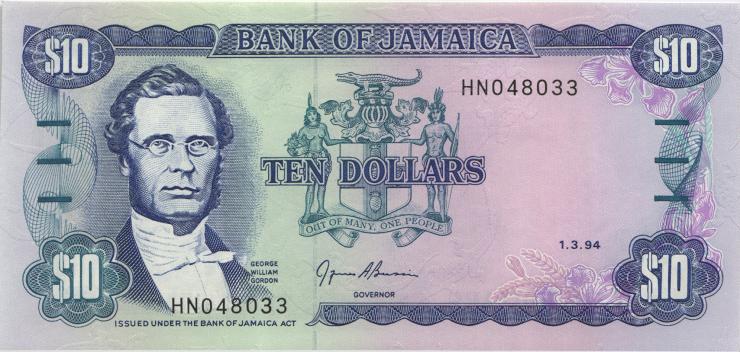 Jamaika / Jamaica P.071e 10 Dollars 1994 (1) 