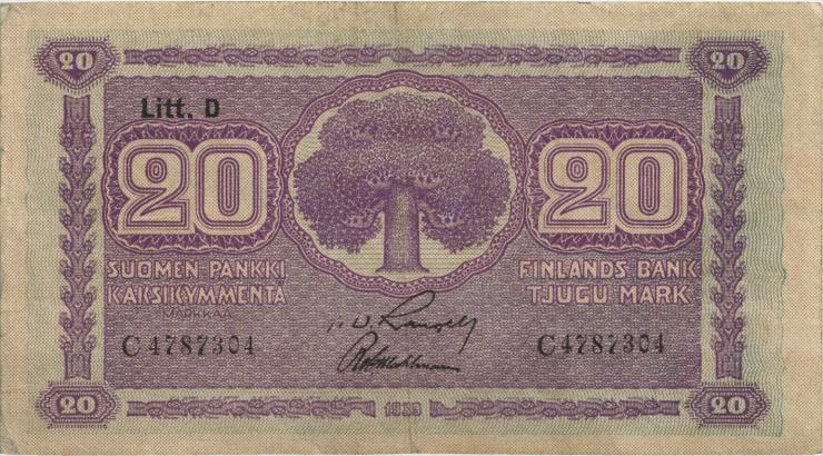 Finnland / Finland P.071 20 Markkaa 1939 (3) 
