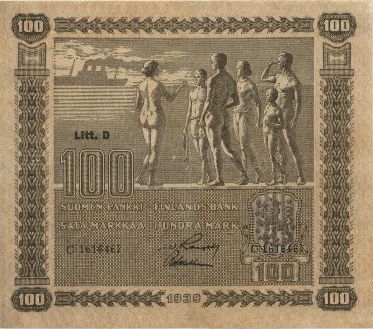 Finnland / Finland P.073 100 Markkaa 1939 C (2) 