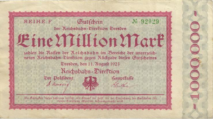 PS1172a Reichsbahn Dresden 1 Millionen Mark 1923 (3) 