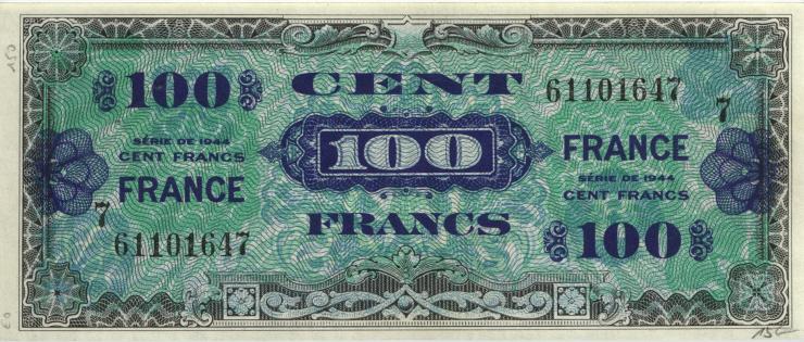 Frankreich / France P.123c 100 Francs 1944 Block 7 (2) 