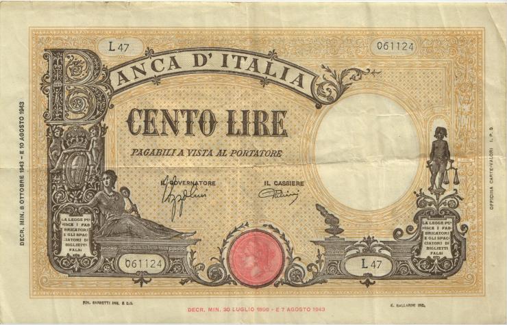 Italien / Italy P.067a 100 Lire 8.10.1943 (3) 