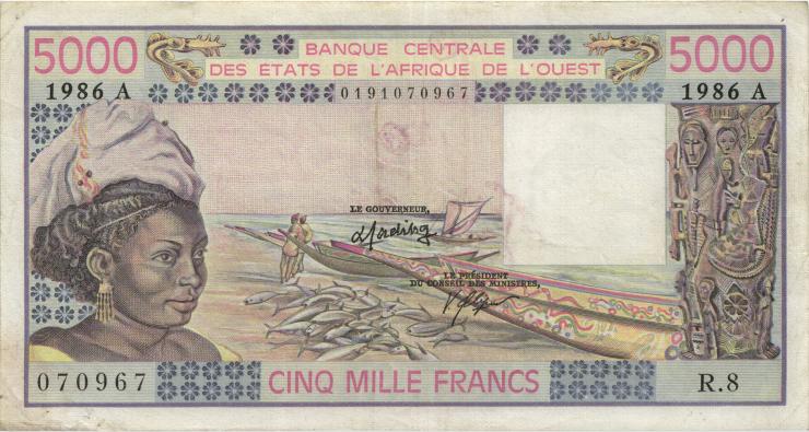 West-Afr.Staaten/West African States P.108Ao 5.000 Francs 1986 (3) 