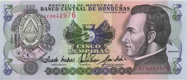 Honduras P.063c 5 Lempiras 1993 (1) 