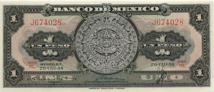 Mexiko / Mexico P.059d 1 Peso 1958 (1) 