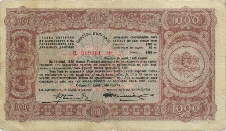 Bulgarien / Bulgaria P.067I 1000 Lewa 15.6.1943 (3) 