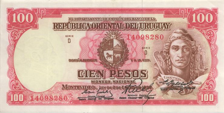 Uruguay P.043 100 Pesos L. (1967) (2+) 