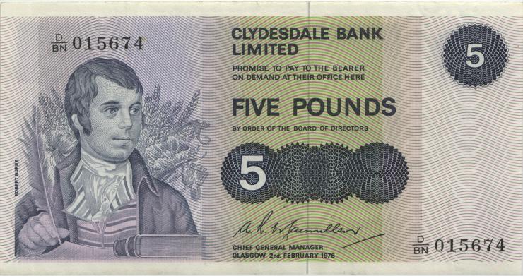 Schottland / Scotland P.205c 5 Pounds 1976 (2+) 