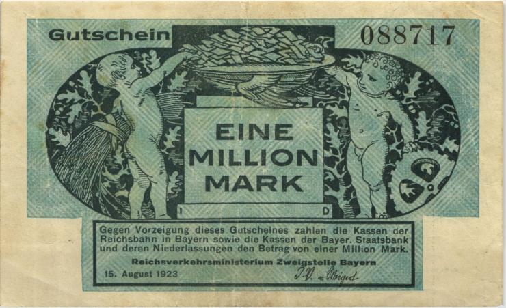 PS1101 Reichsbahn München 1 Millionen Mark 1923 (3) "Weigert" 