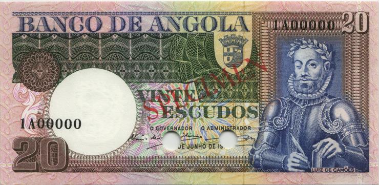 Angola P.104ct 20 Escudos 1973 (1) Specimen 