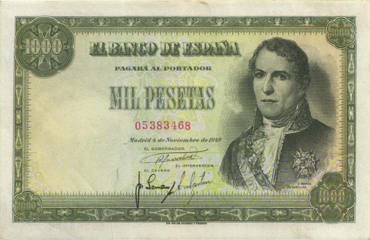 Spanien / Spain P.138 1000 Pesetas 1949 (3+) 