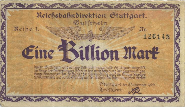 PS1379 Reichsbahn Stuttgart 1 Billion Mark 1923 (3) 
