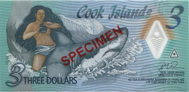 Cook Inseln / Cook Islands P.11s 3 Dollars (2021) Polymer Specimen (1) 