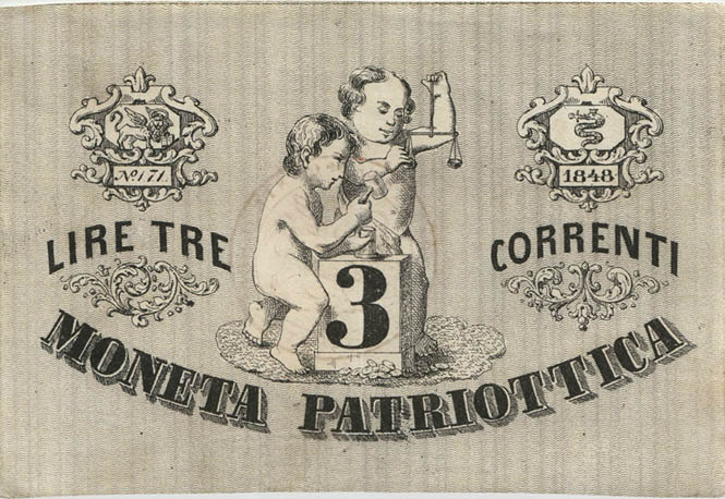 Italien / Italy Moneta Patriotica 3 Lire 1848 (3+) 