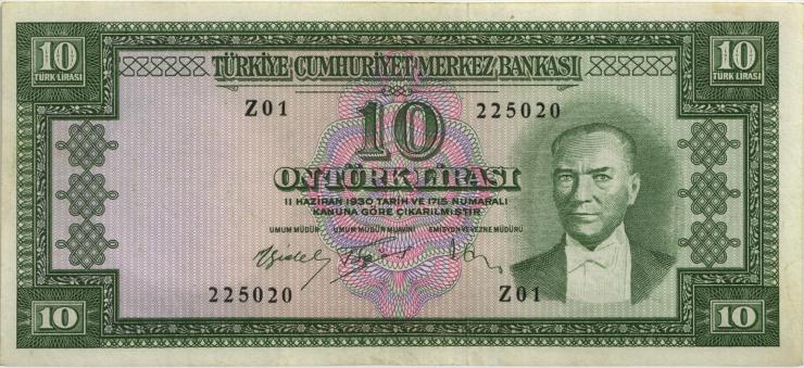Türkei / Turkey P.159 10 Lira 1930 (1951-1960) (1-) 