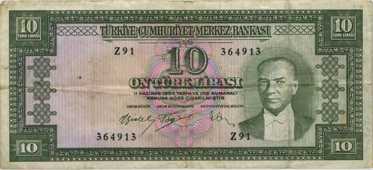 Türkei / Turkey P.160 10 Lira 1930 (1953) (3) 
