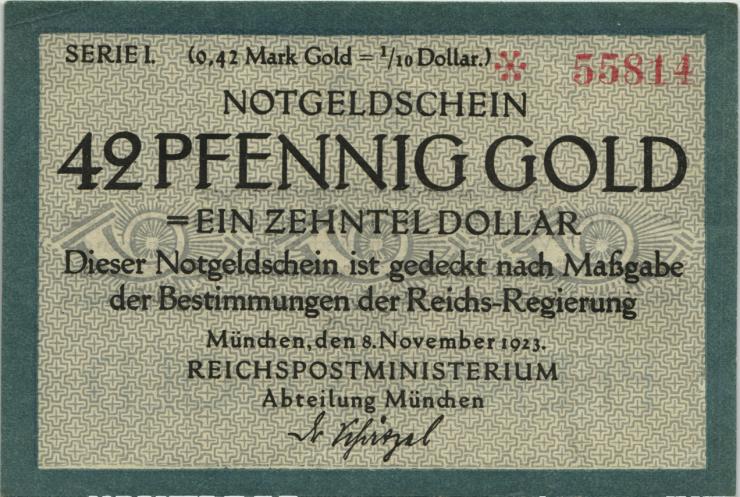 MG508.15 RPM München 42 Pfennig Gold 1923 (1/1-) 