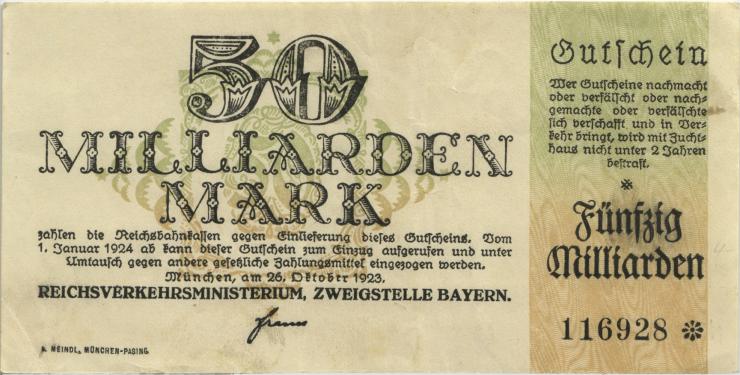 PS1107c Reichsbahn München 50 Milliarden Mark 1923 (2) 