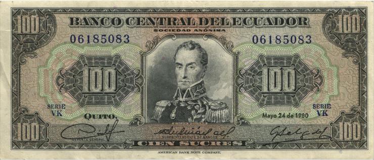 Ecuador P.112a 100 Sucres 1980 (3) 