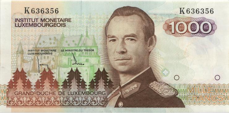 Luxemburg / Luxembourg P.59 1000 Francs (1985) (1) Serie K 