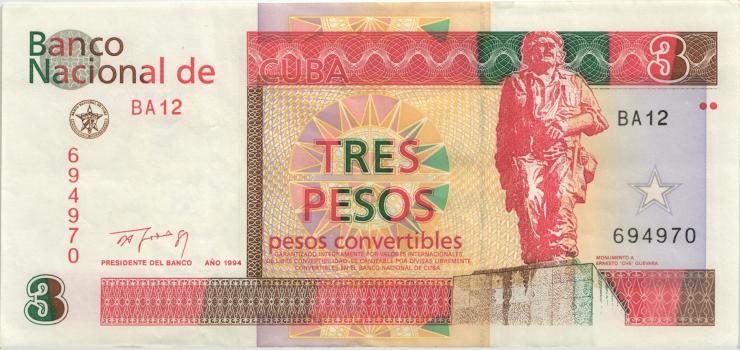 Kuba / Cuba P.FX38 3 Peso 1994 Konvertierbare Note (2) 