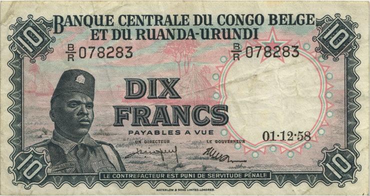Belgisch-Kongo / Belgian Congo P.30b 10 Francs 1.12.1958 (3) 