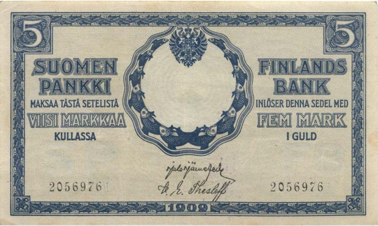 Finnland / Finland P.020 5 Markkaa 1909 (1918) (2-) 