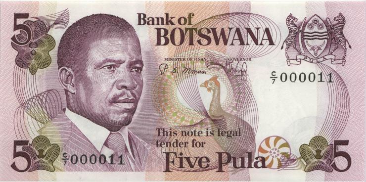 Botswana P.08b 5 Pula (1982) C/7 000011 (1) 