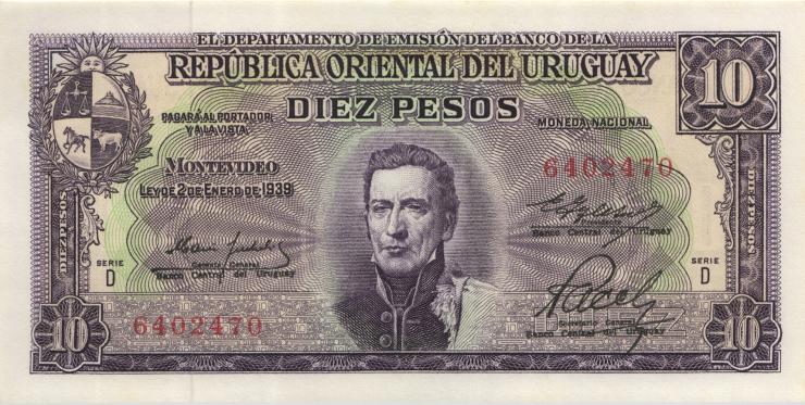 Uruguay P.037d 10 Pesos 1939 (1) 