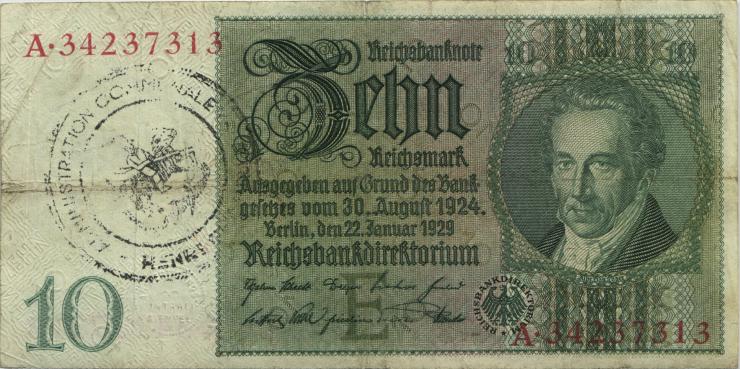 R.173d: 10 Reichsmark 1929 mit belg. Gemeindestempel (3) 