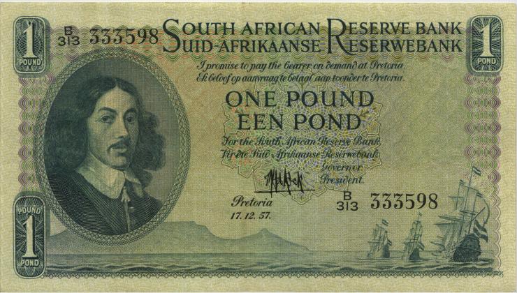 Südafrika / South Africa P.092d 1 Pound 17.12.1957 (Englisch) (3) 