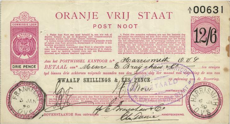 Südafrika / South Africa Orange Free State P.S686 12 Shillings / 6 Pence 1900 (3) 