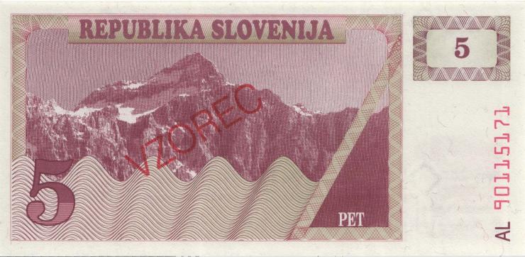 Slowenien / Slovenia P.03s1 5 Tolarjew 1990 Specimen (1) 