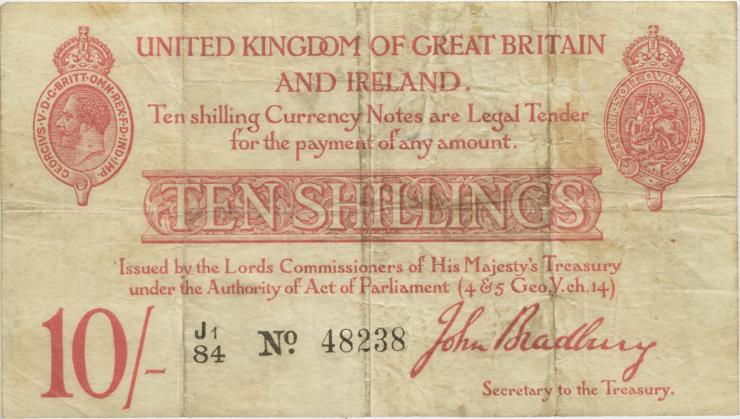 Großbritannien / Great Britain P.348a 10 Shillings (1915) (4) 