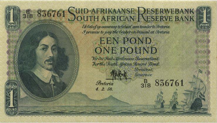 Südafrika / South Africa P.093e 1 Pound 4.2.1958 (Africaans) (2) 