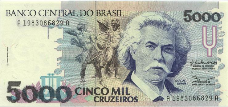 Brasilien / Brazil P.232a 5000 Cruzeiros (1990) (1) 