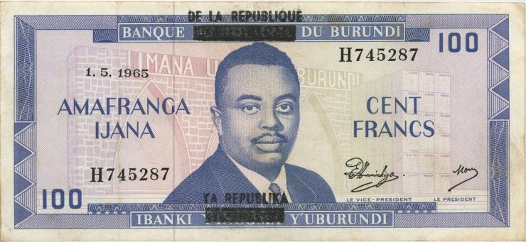 Burundi P.17a 100 Francs (1966) (3) 