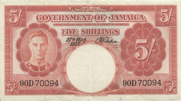 Jamaika / Jamaica P.037b 5 Shillings 1953 (3+) 